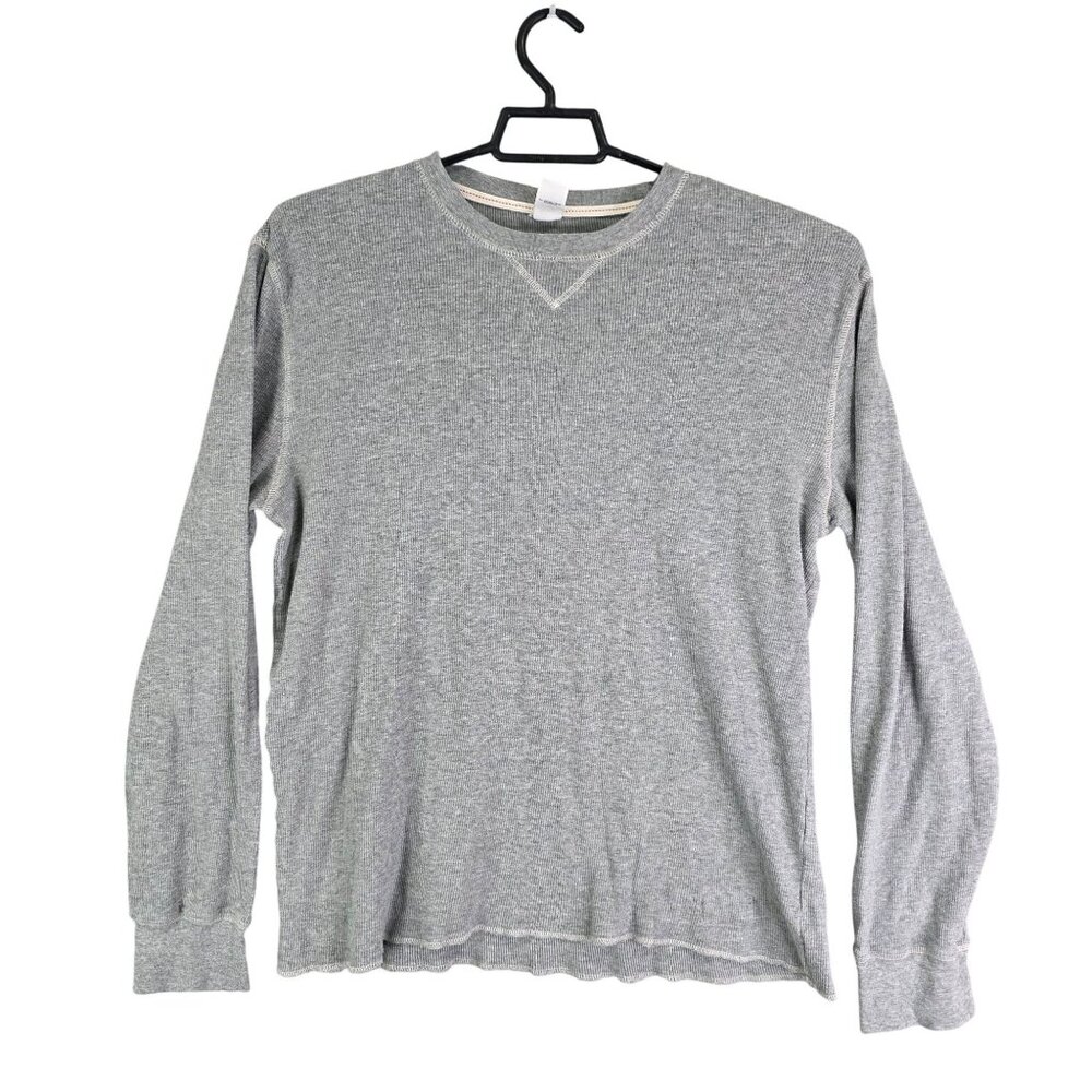 Mens Gray Gap Thermal Knit Shirt Soft Wash Long Sleeve Crew Neck Cotton Size XL